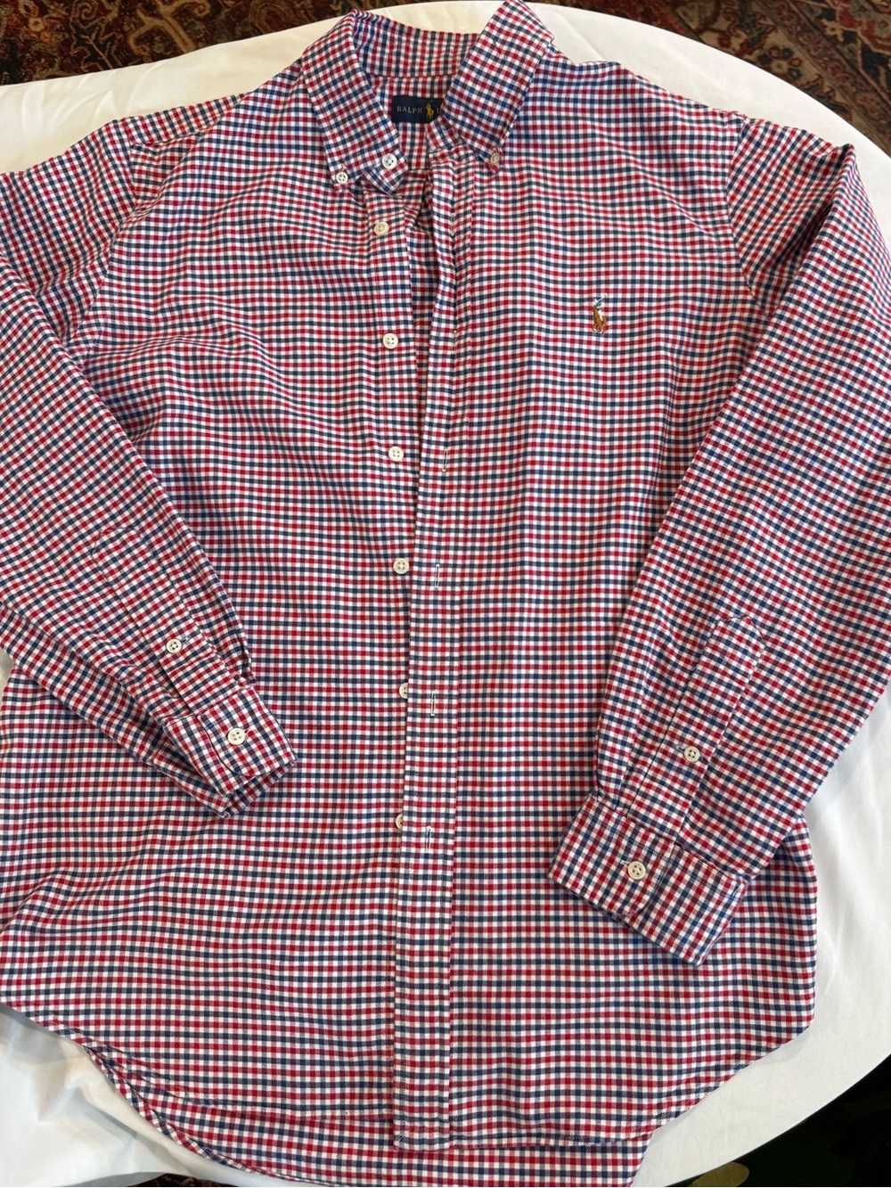 Polo Ralph Lauren Gingham Shirt Men L Large Red Blue White Check Button Down